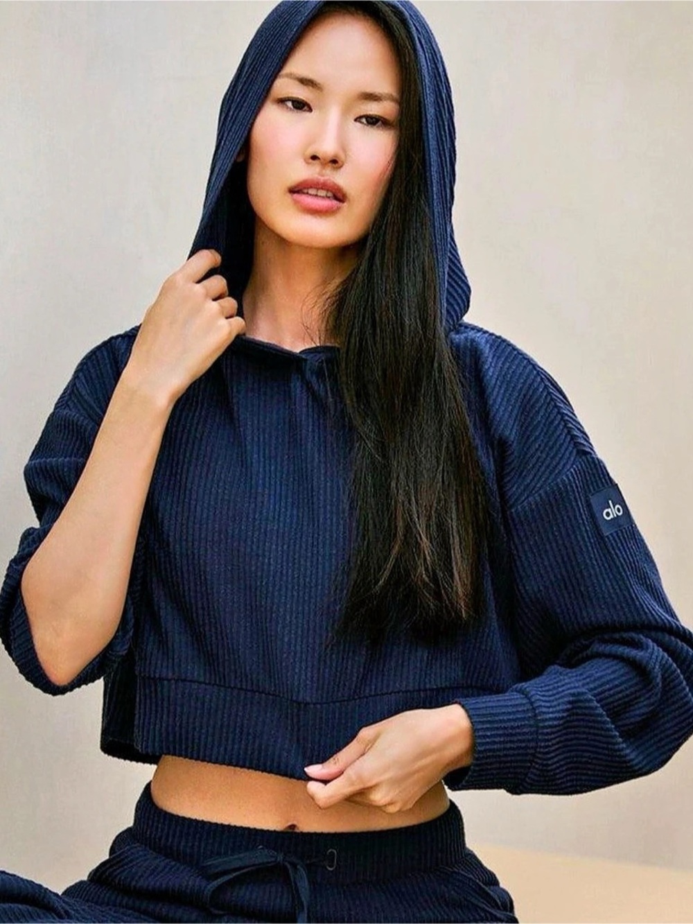Alo Cropped Hoodie in Navy Blue